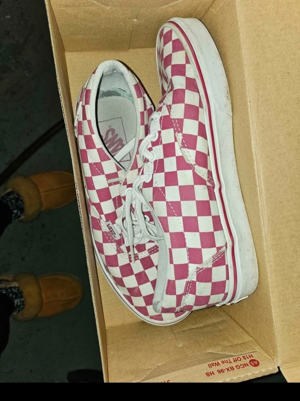 Both Pairs Vans Kids Checkerboard Lace-Up Sneakers - Pink & White